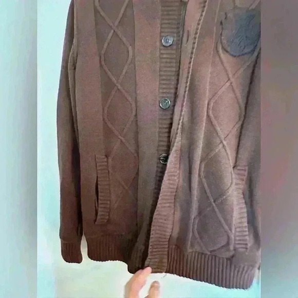 American Rag CEI Fleece Lined Cable Knit Brown Hooded Cardigan Zip Button close - Picture 2 of 15